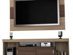 Rack com Painel para TV de Até 50 Madetec Pierre com 2 Portas Deslizantes 3 Nichos e 6 Pés Cromados – Areia e Amêndoa