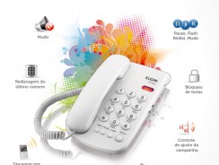 Telefone com Fio Elgin TCF2000 Branco – Bloqueio de Chamadas, Luz Indicativa de Chamada, Pause, Flash, Redial, Mute e Controle volume da campainha